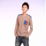 韓版雙色口袋裝飾長袖T恤